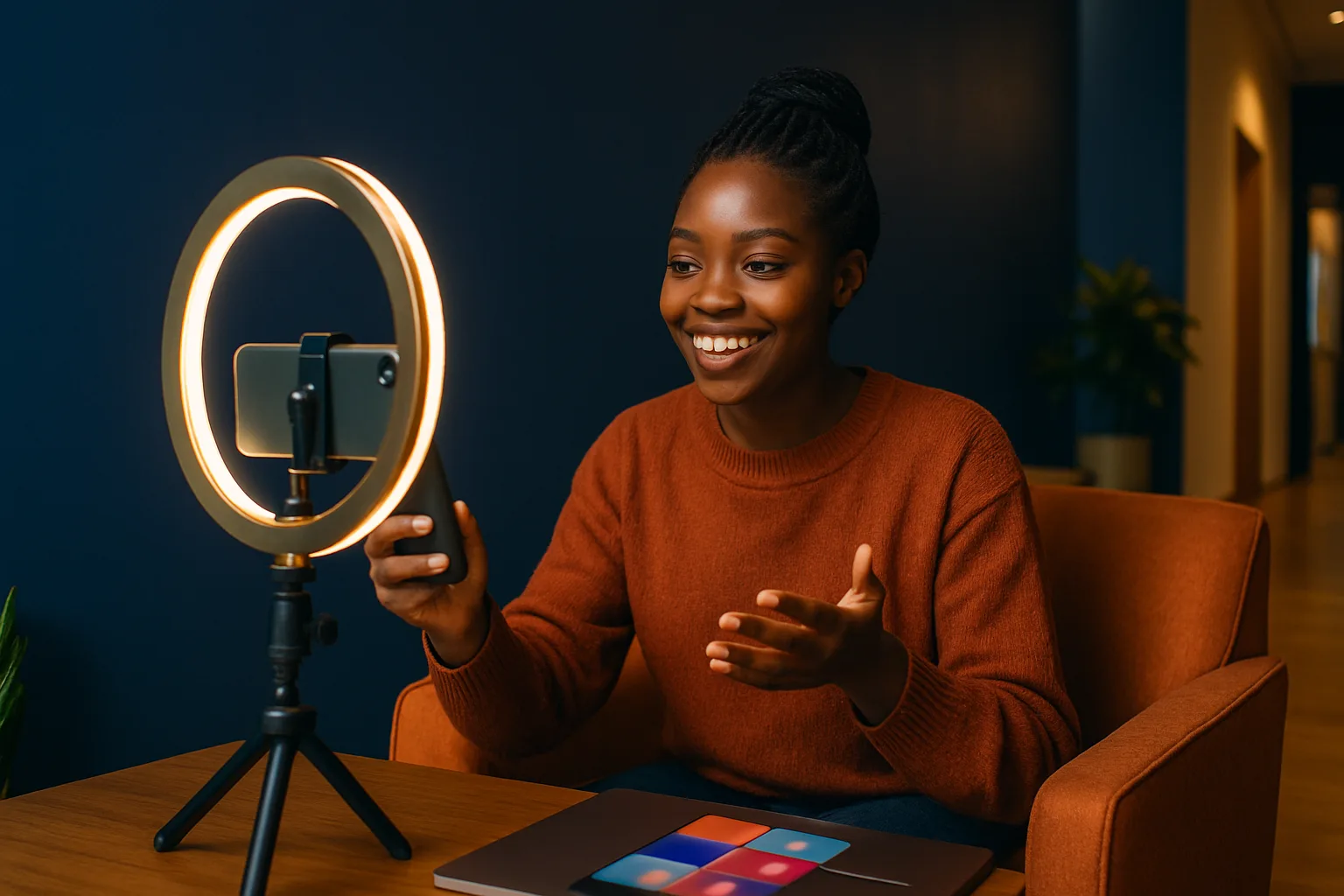 Community manager filmant un contenu au smartphone